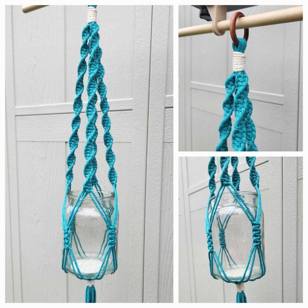 Handmade Homemade Macrame Plant Hanger in Bright Aqua!